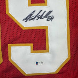 Autographed/Signed Jared Allen Kansas City Red Football Jersey Beckett BAS COA