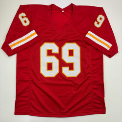 Autographed/Signed Jared Allen Kansas City Red Football Jersey Beckett BAS COA