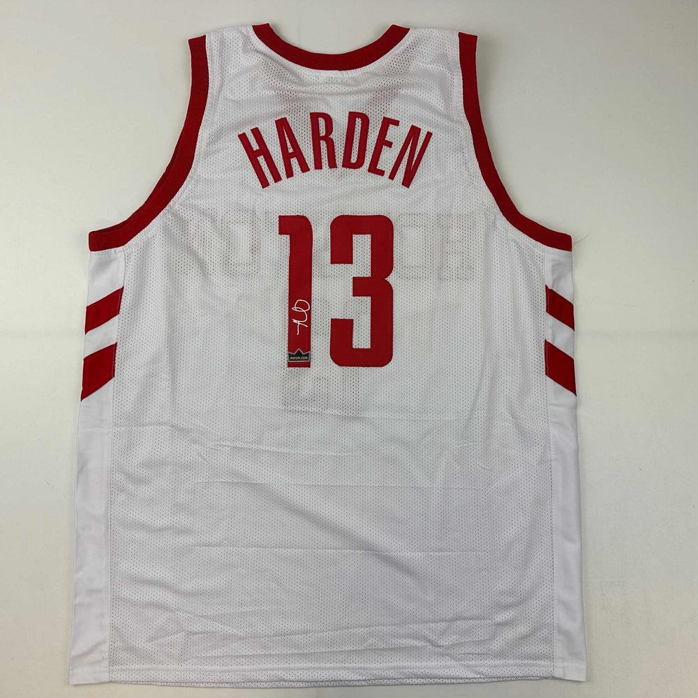 Facsimile Autographed James Harden Houston White Reprint Laser Auto Basketball Jersey Size Men's XL (ONLINE ORDER ONLY)