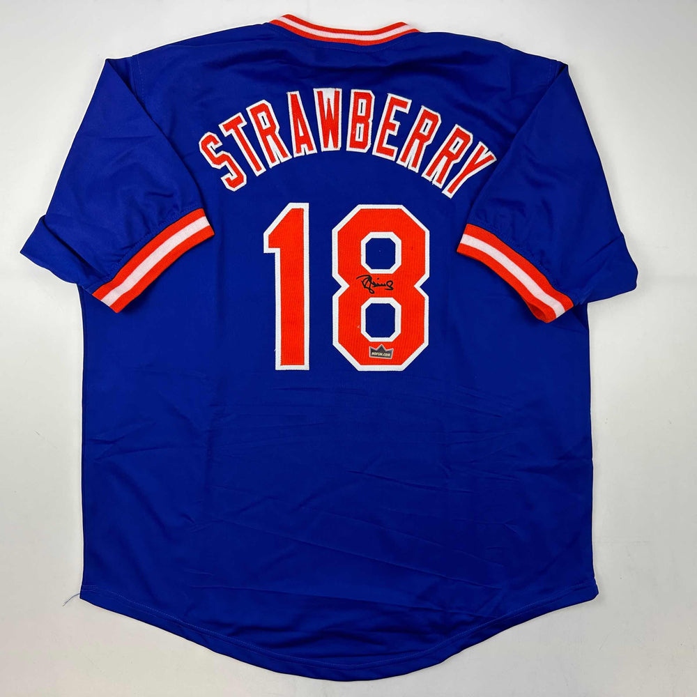 Facsimile Autographed Darryl Strawberry New York Blue Reprint Laser Auto Baseball Jersey Size Men's XL (ONLINE ORDER ONLY)