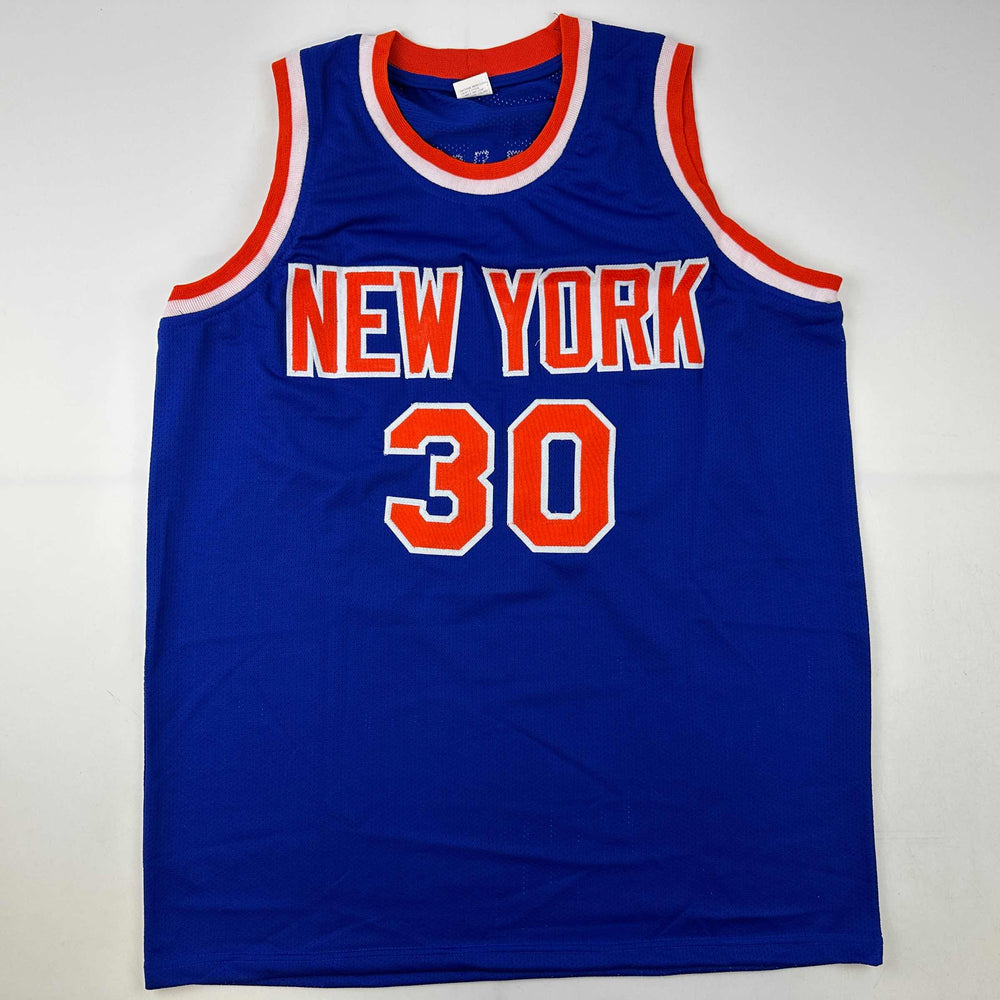 Facsimile Autographed Bernard King New York Blue Reprint Laser Auto Basketball Jersey Size Men's XL (ONLINE ORDER ONLY)