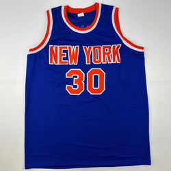 Facsimile Autographed Bernard King New York Blue Reprint Laser Auto Basketball Jersey Size Men's XL (ONLINE ORDER ONLY)