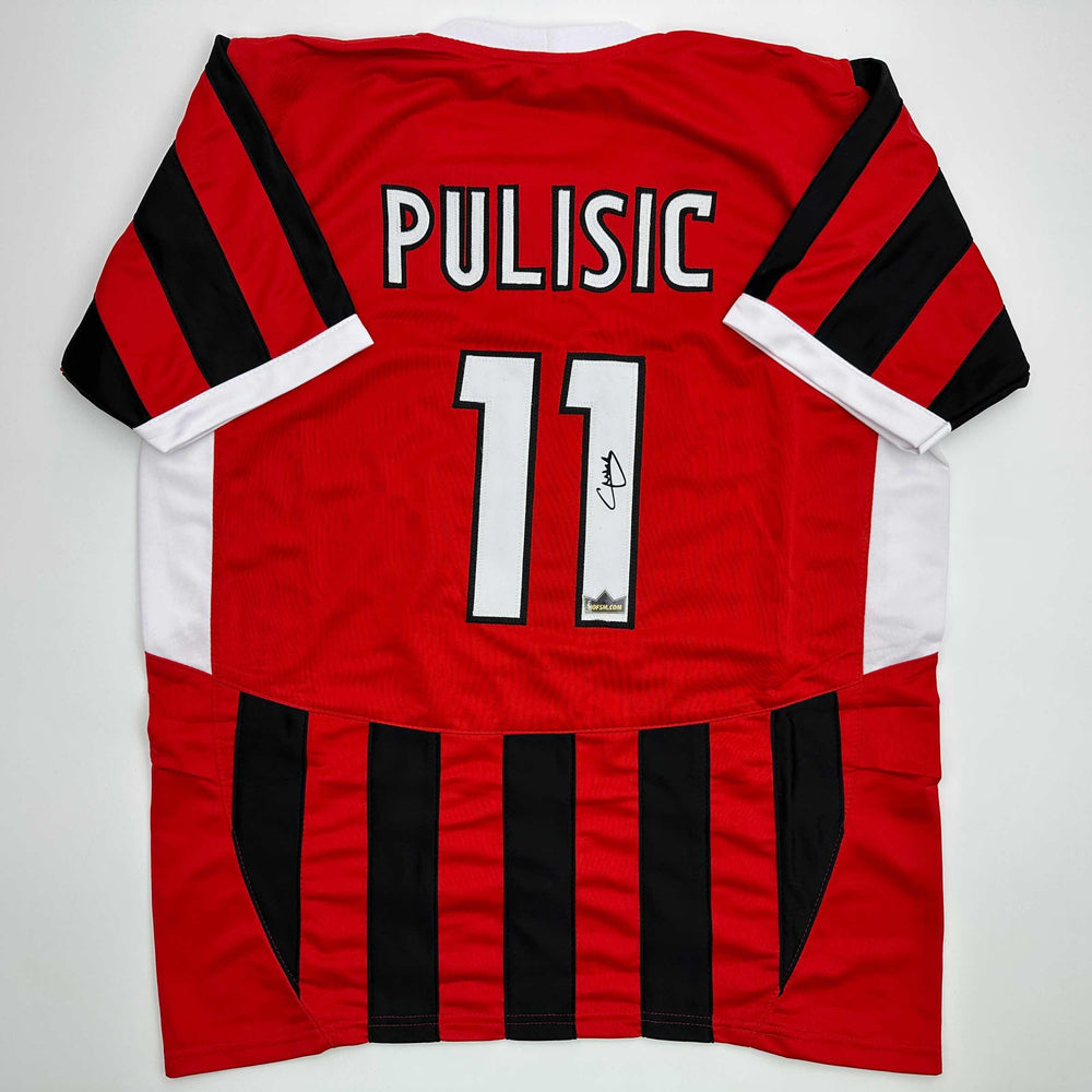 Facsimile Autographed Christian Pulisic AC Milan Black/Red Reprint Laser Auto Soccer Jersey Size Men's XL (ONLINE ORDER ONLY)