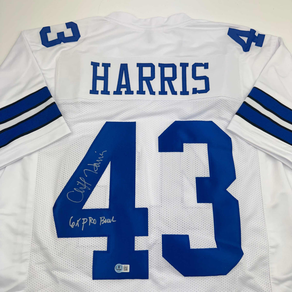 Autographed/Signed Cliff Harris Dallas White Football Jersey Beckett BAS COA