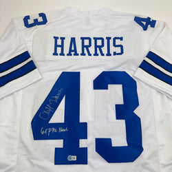 Autographed/Signed Cliff Harris Dallas White Football Jersey Beckett BAS COA