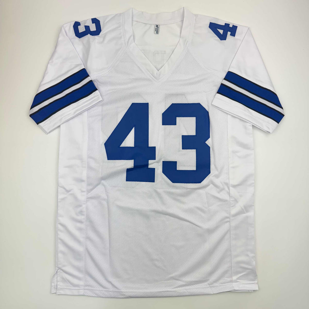 Autographed/Signed Cliff Harris Dallas White Football Jersey Beckett BAS COA