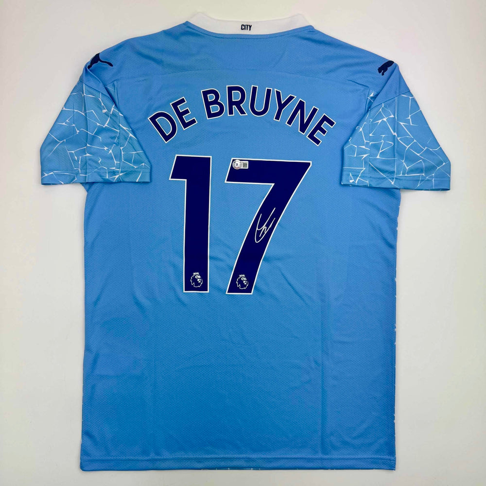 Autographed/Signed Kevin De Bruyne Manchester City Blue Soccer Futbol Jersey Beckett BAS COA