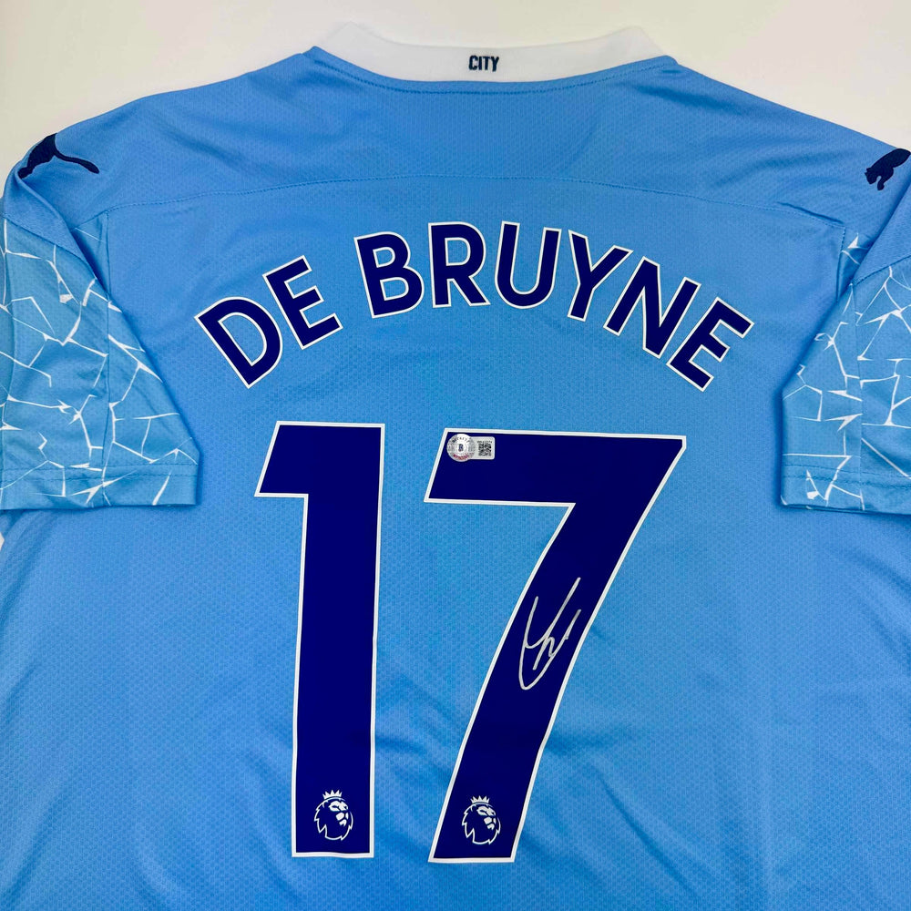 Autographed/Signed Kevin De Bruyne Manchester City Blue Soccer Futbol Jersey Beckett BAS COA