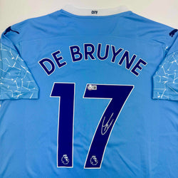 Autographed/Signed Kevin De Bruyne Manchester City Blue Soccer Futbol Jersey Beckett BAS COA