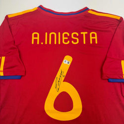 Autographed/Signed Andres Iniesta Spain Red World Cup Soccer Futbol Jersey Beckett BAS COA (ONLINE ORDER ONLY)