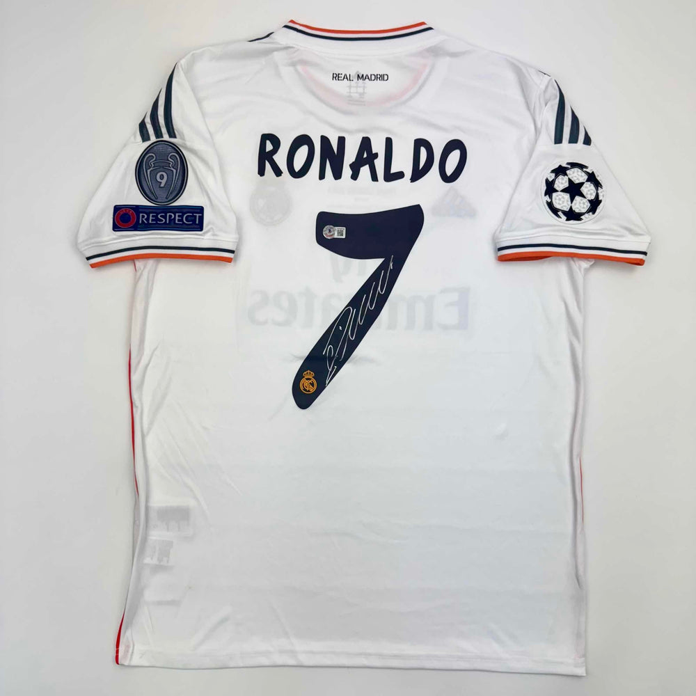 Autographed/Signed Cristiano Ronaldo Real Madrid White Soccer Jersey Beckett BAS COA