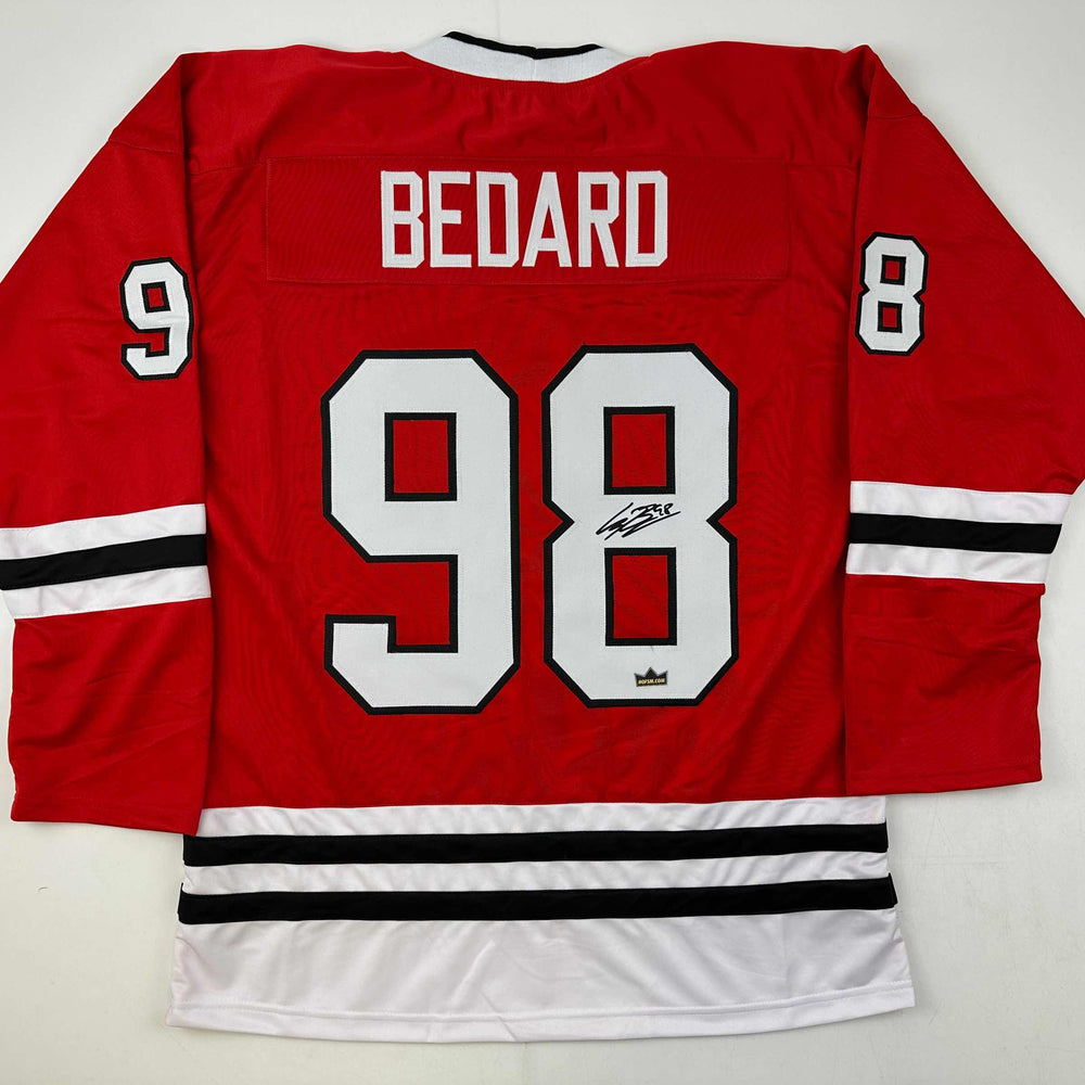 Facsimile Autographed Connor Bedard Chicago Red Reprint Laser Auto Hockey Jersey Size Men's XL (ONLINE ORDER ONLY)