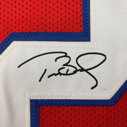 Facsimile Autographed Tom Brady New England Red Reprint Laser Auto Football Jersey Size Men's XL (ONLINE ORDER ONLY)