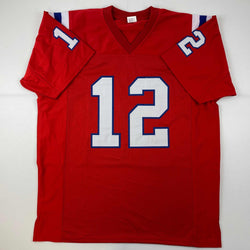 Facsimile Autographed Tom Brady New England Red Reprint Laser Auto Football Jersey Size Men's XL (ONLINE ORDER ONLY)