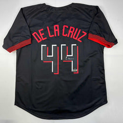 Facsimile Autographed Elly De La Cruz Cincinnati Black City Connect Reprint Laser Auto Baseball Jersey Size Men's XL (ONLINE ORDER ONLY)