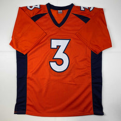 Facsimile Autographed Russell Wilson Denver Orange Reprint Laser Auto Football Jersey Size Men's XL (ONLINE ORDER ONLY)