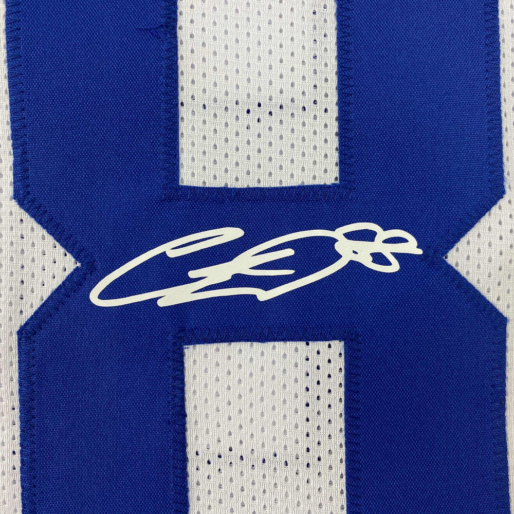 Facsimile Autographed CeeDee Lamb Dallas White Reprint Laser Auto Football Jersey Size Men's XL (ONLINE ORDER ONLY)
