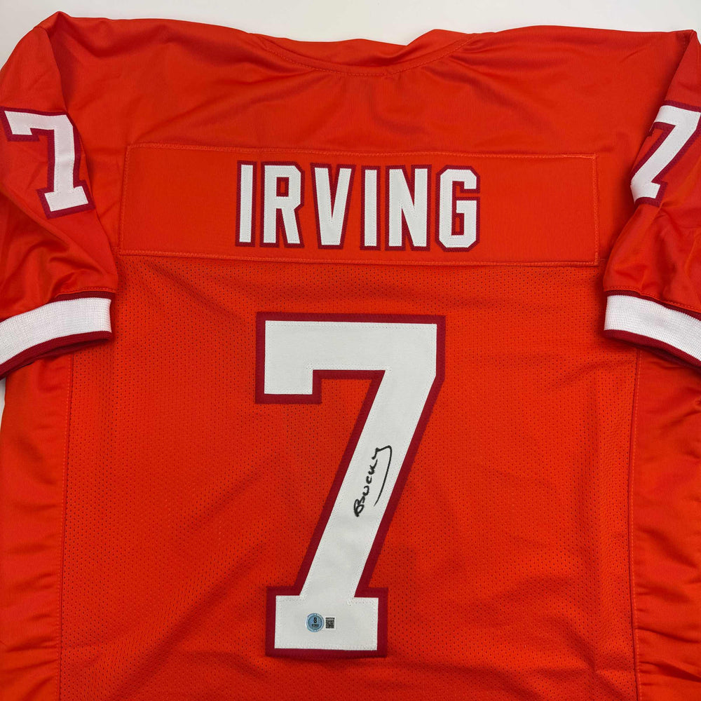 Autographed/Signed Bucky Irving Tampa Bay Orange Creamsicle Retro Throwback Football Jersey Beckett BAS COA (ONLINE ORDER ONLY)