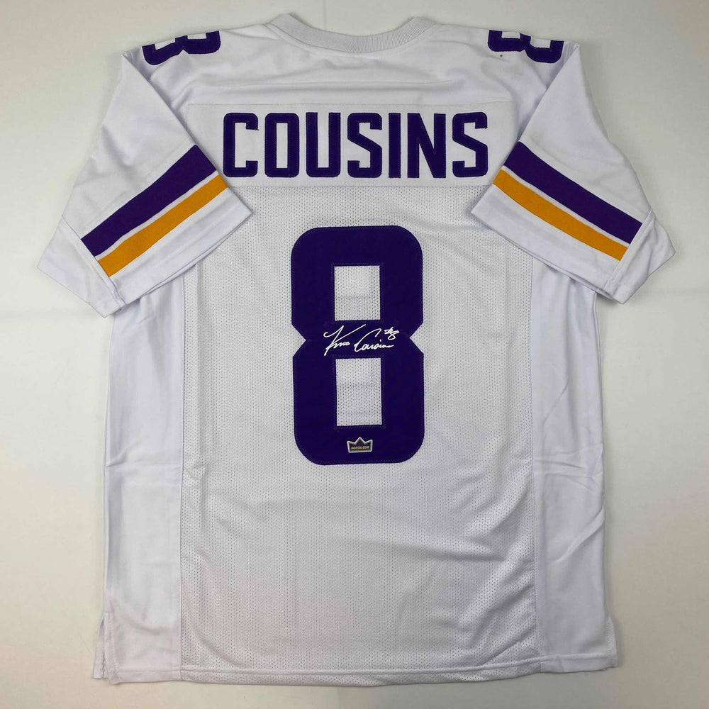 Facsimile Autographed Kirk Cousins Minnesota White Reprint Laser Auto Football Jersey Size Men's XL (ONLINE ORDER ONLY)