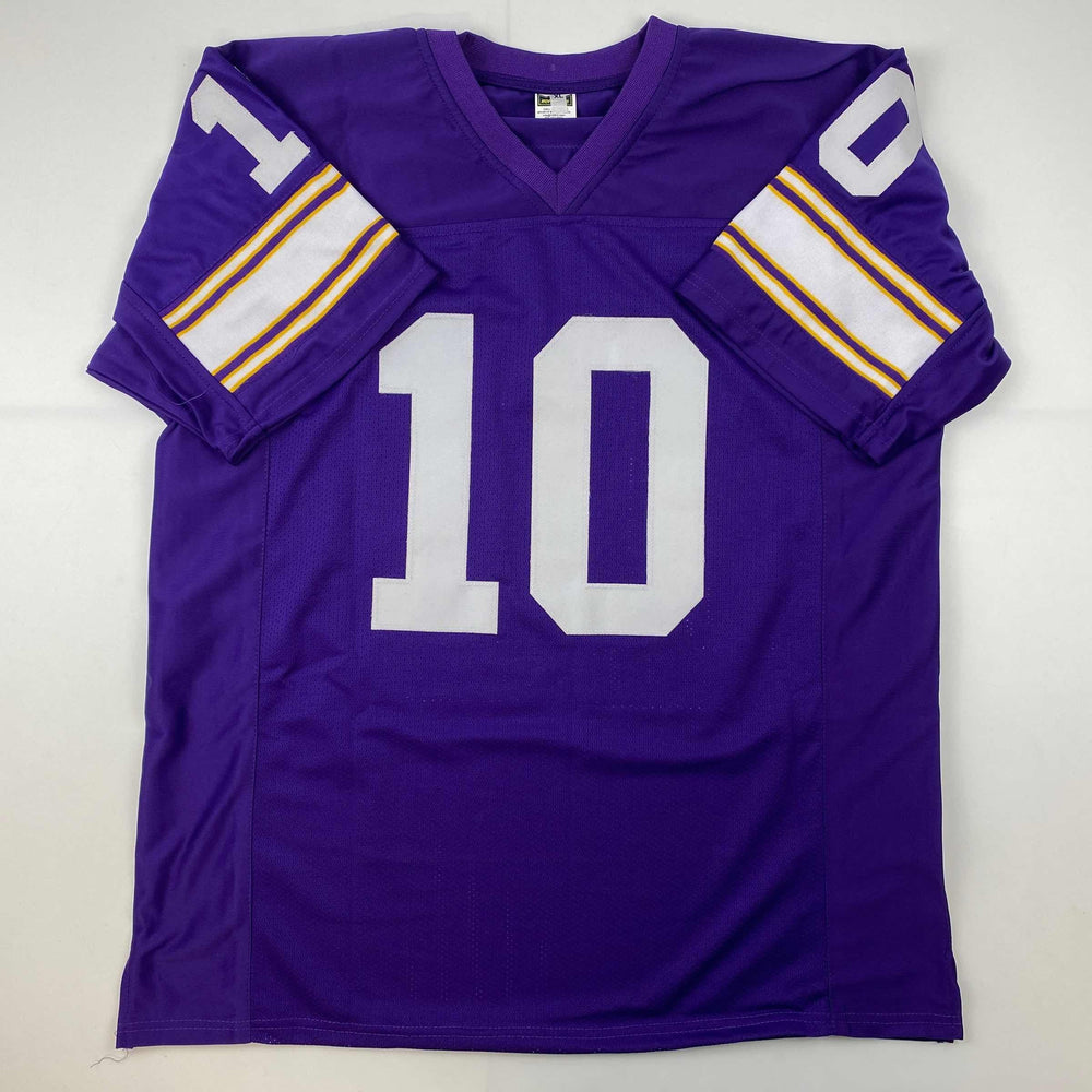 Facsimile Autographed Fran Tarkenton Minnesota Purple Reprint Laser Auto Football Jersey Size Men's XL (ONLINE ORDER ONLY)
