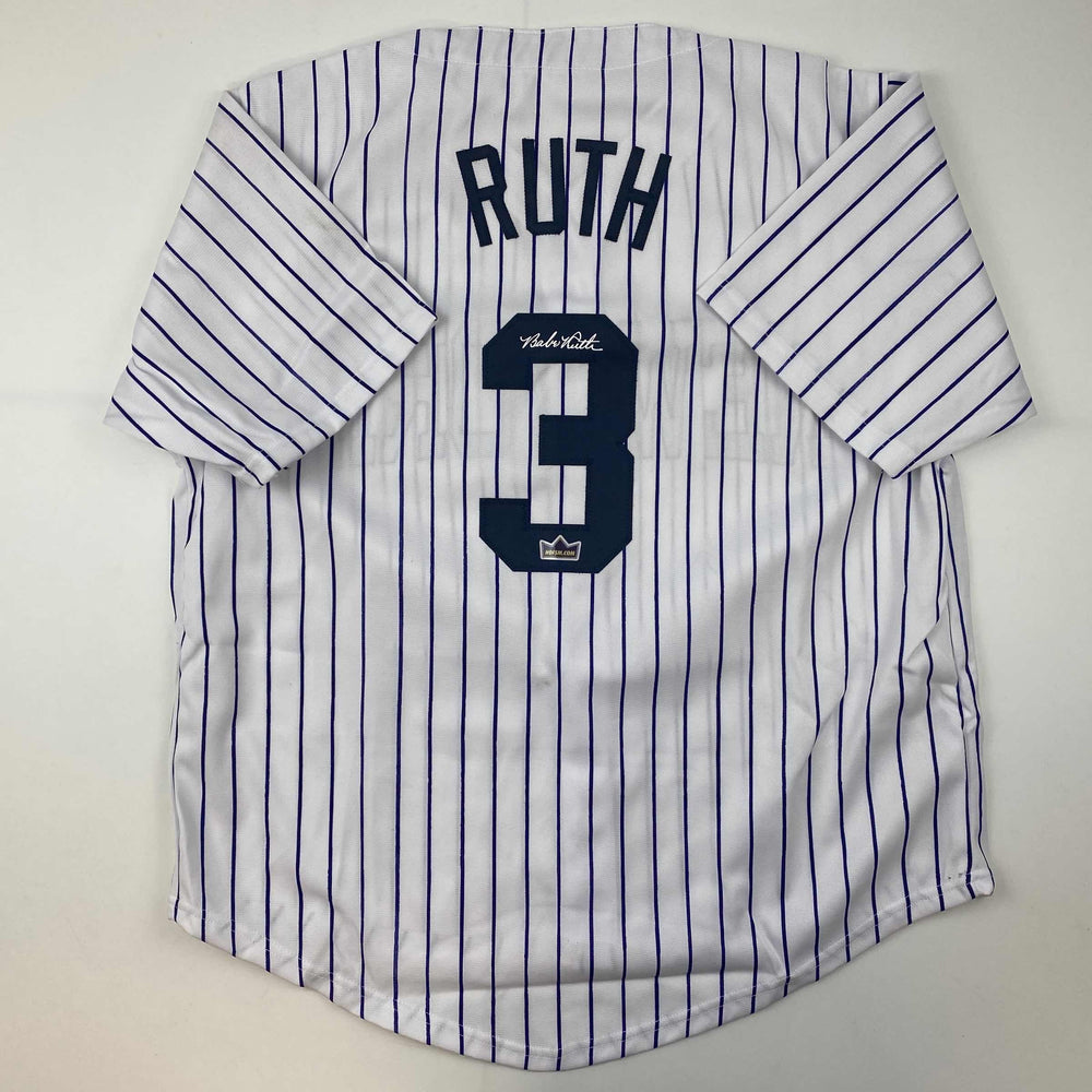 Facsimile Autographed Babe Ruth New York Pinstripe Reprint Laser Auto Baseball Jersey Size Men's XL (ONLINE ORDER ONLY)