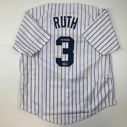 Facsimile Autographed Babe Ruth New York Pinstripe Reprint Laser Auto Baseball Jersey Size Men's XL (ONLINE ORDER ONLY)