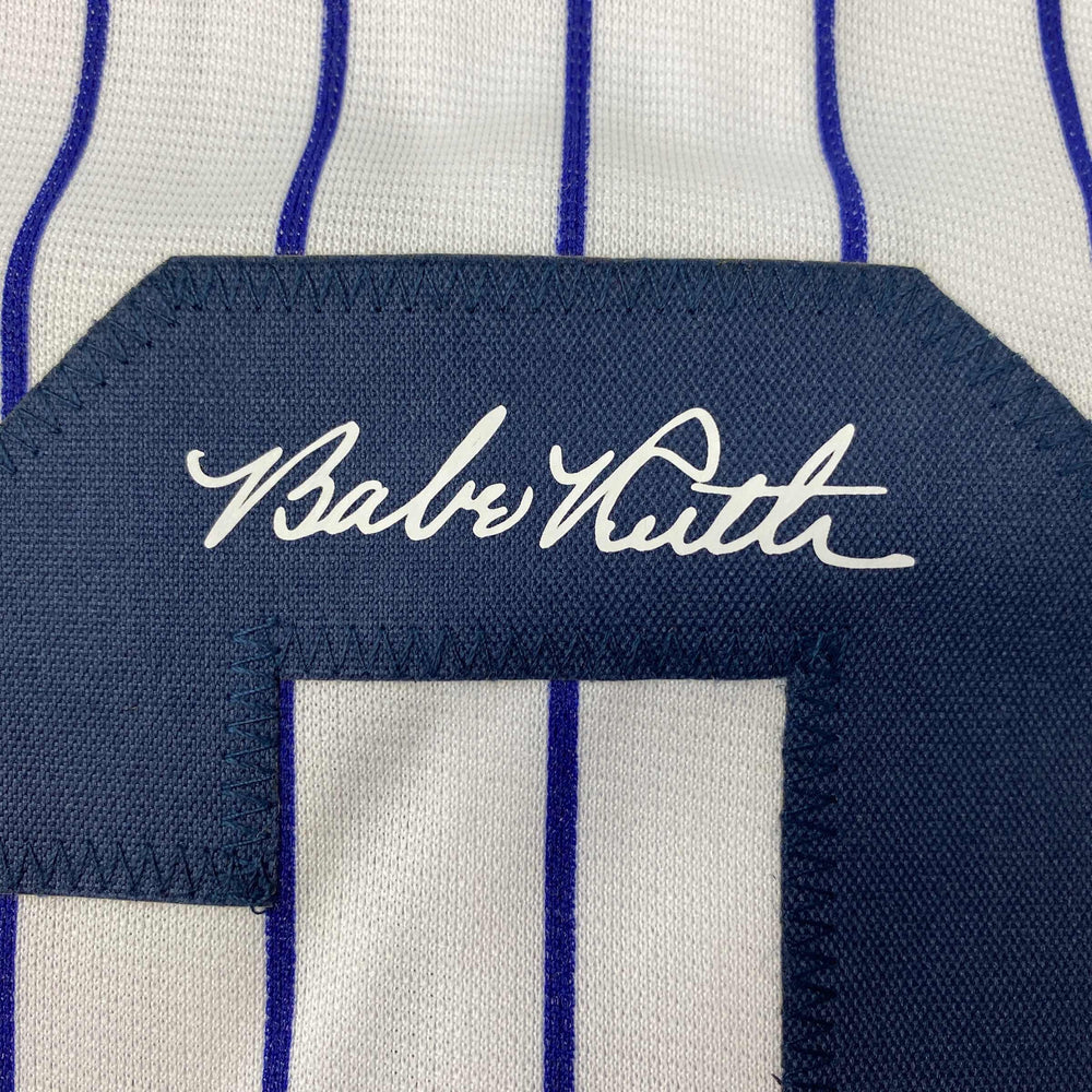 Facsimile Autographed Babe Ruth New York Pinstripe Reprint Laser Auto Baseball Jersey Size Men's XL (ONLINE ORDER ONLY)