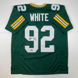 Facsimile Autographed Reggie White Green Bay Green Reprint Laser Auto Football Jersey Size Men's XL (ONLINE ORDER ONLY)