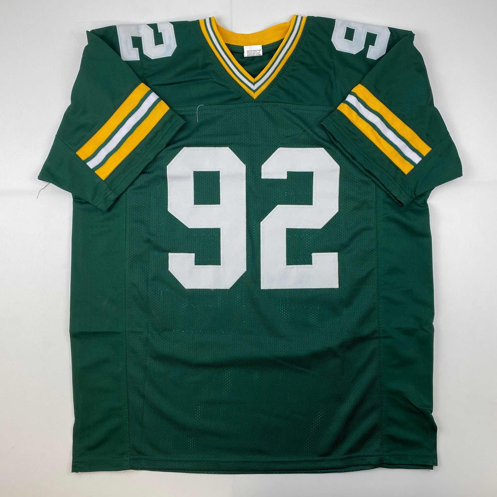 Facsimile Autographed Reggie White Green Bay Green Reprint Laser Auto Football Jersey Size Men's XL (ONLINE ORDER ONLY)