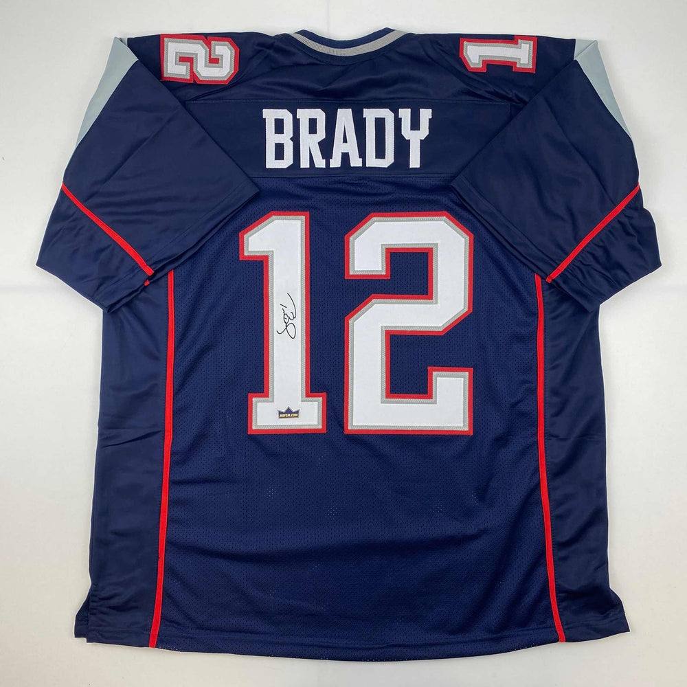 Facsimile Autographed Tom Brady New England Blue Reprint Laser Auto Football Jersey Size Men's XL (ONLINE ORDER ONLY)