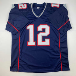 Facsimile Autographed Tom Brady New England Blue Reprint Laser Auto Football Jersey Size Men's XL (ONLINE ORDER ONLY)