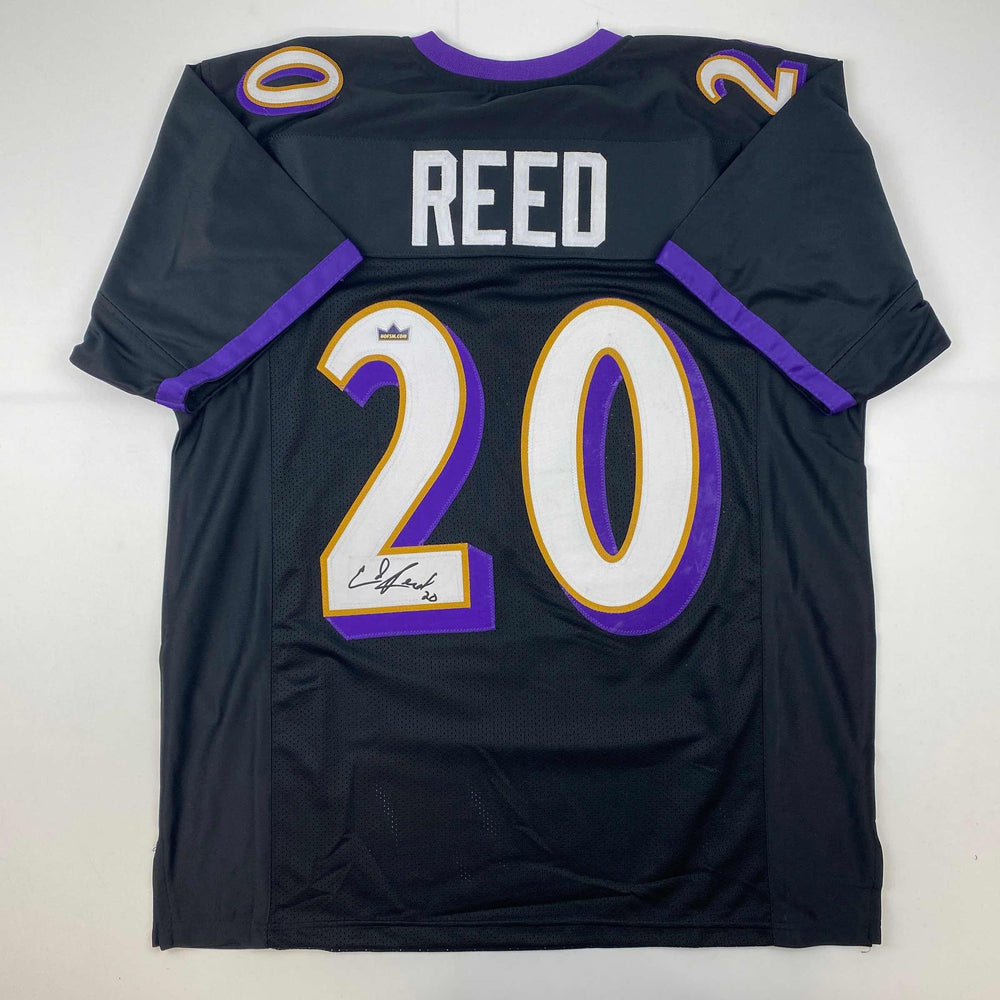 Facsimile Autographed Ed Reed Baltimore Black Reprint Laser Auto Football Jersey Size Men's XL (ONLINE ORDER ONLY)