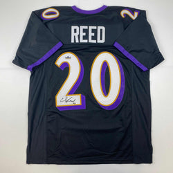 Facsimile Autographed Ed Reed Baltimore Black Reprint Laser Auto Football Jersey Size Men's XL (ONLINE ORDER ONLY)
