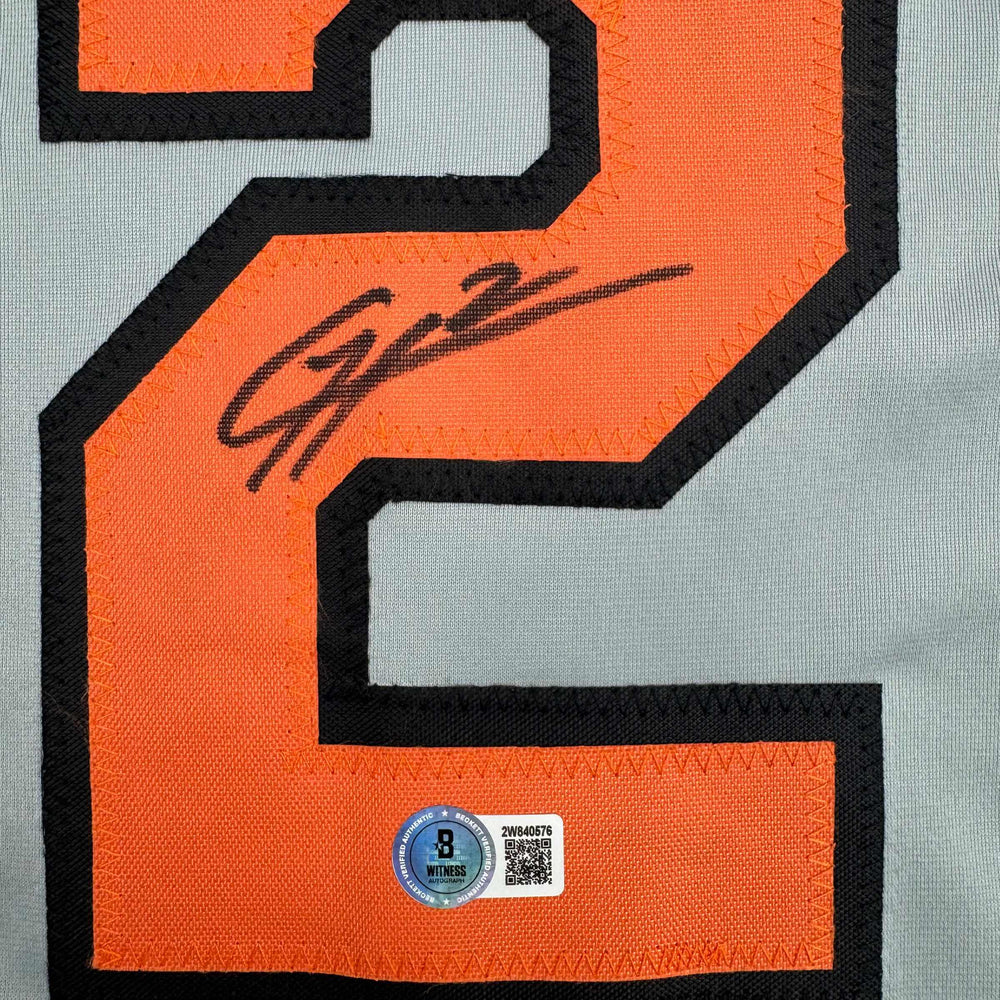 Autographed/Signed Gunnar Henderson Baltimore Grey Baseball Jersey Beckett BAS COA (ONLINE ORDER ONLY)