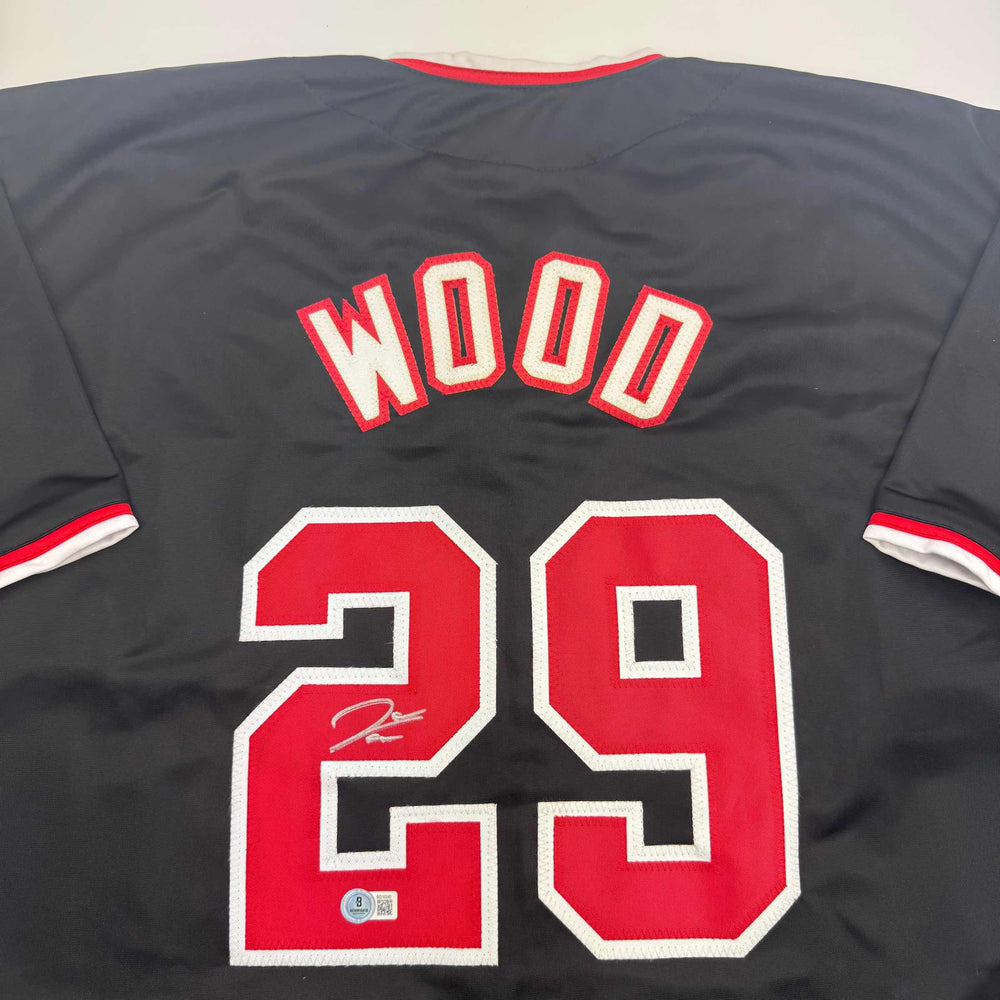 Autographed/Signed James Wood Washington Black Baseball Jersey Beckett BAS COA (ONLINE ORDER ONLY)