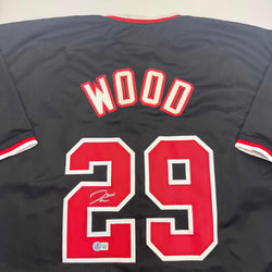 Autographed/Signed James Wood Washington Black Baseball Jersey Beckett BAS COA (ONLINE ORDER ONLY)