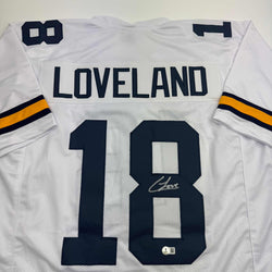 Autographed/Signed Colston Loveland Michigan White College Football Jersey Beckett BAS COA