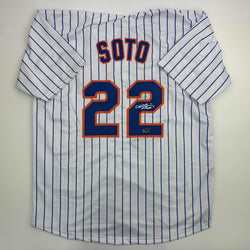 Facsimile Autographed Juan Soto New York Pinstripe Reprint Laser Auto Baseball Jersey Size Men's XL (ONLINE ORDER ONLY)