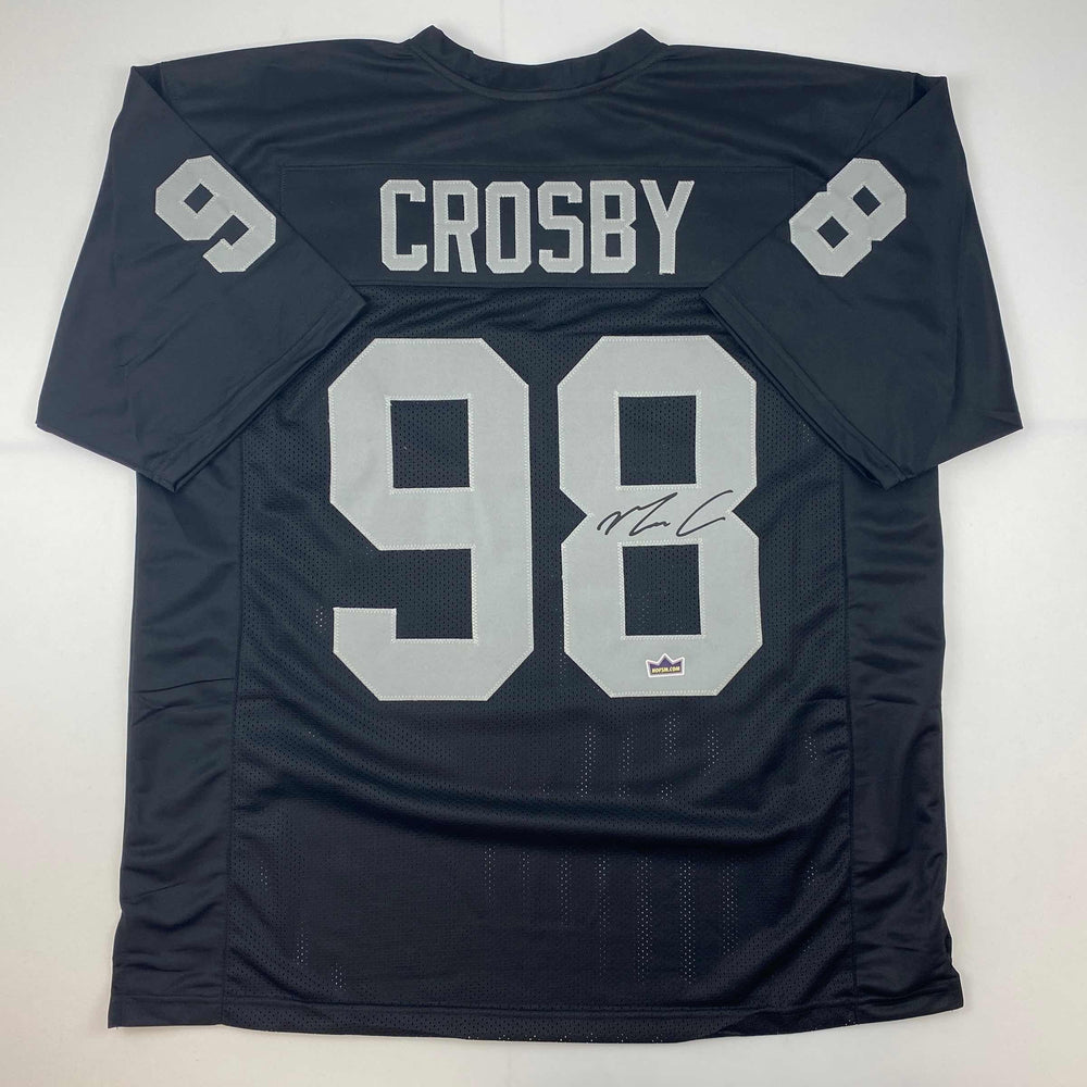 Facsimile Autographed Maxx Crosby Oakland Las Vegas Black Reprint Laser Auto Football Jersey Size Men's XL (ONLINE ORDER ONLY)