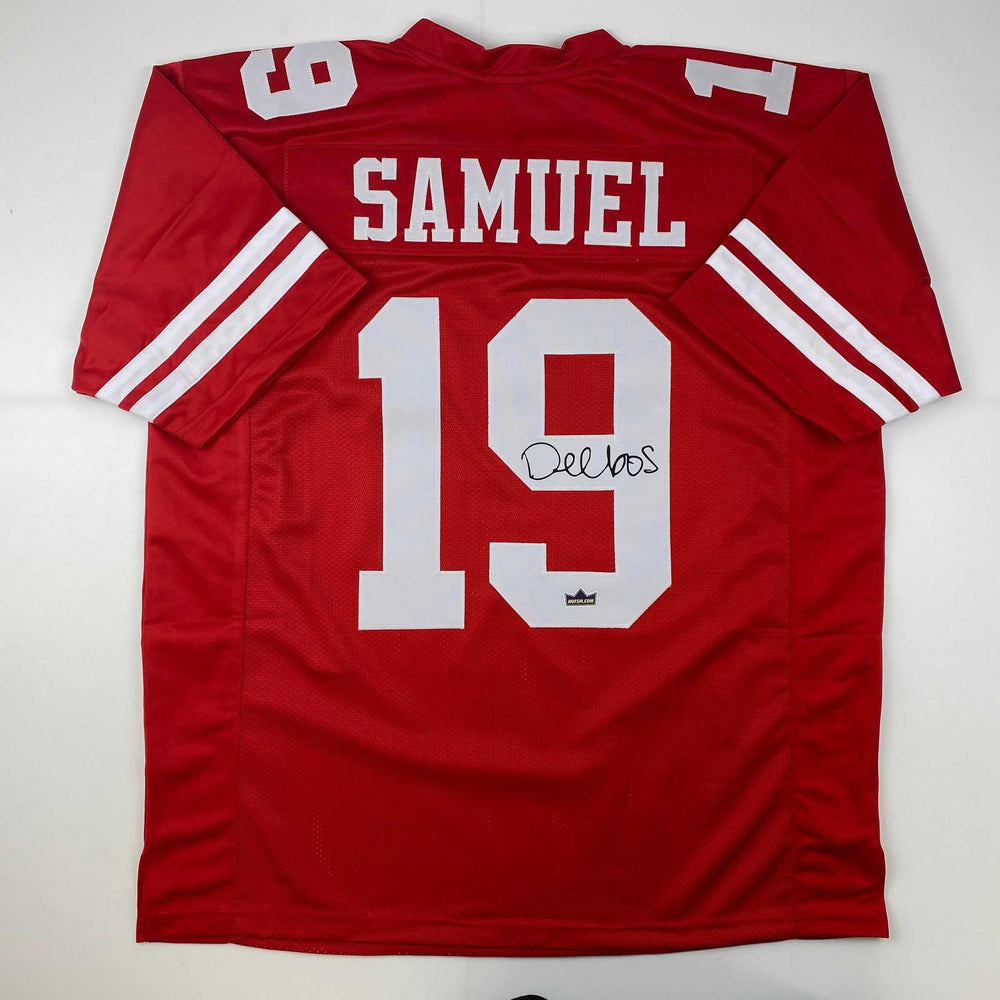 Facsimile Autographed Deebo Samuel San Francisco Red Reprint Laser Auto Football Jersey Size Men's XL (ONLINE ORDER ONLY)