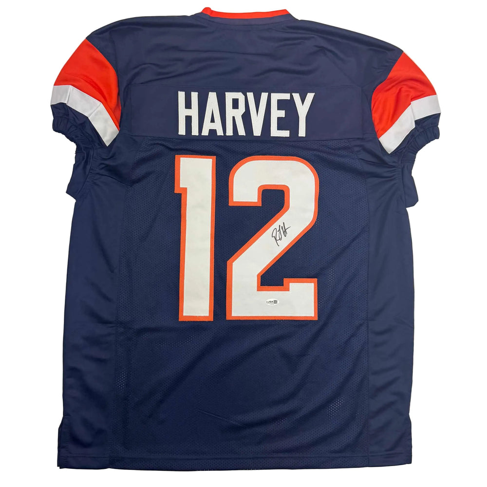 Autographed/Signed R.J RJ Harvey Denver Blue Football Jersey JSA COA (ONLINE ORDER ONLY)