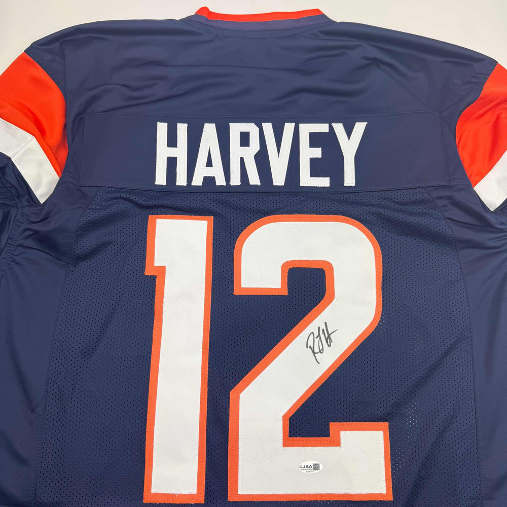 Autographed/Signed R.J RJ Harvey Denver Blue Football Jersey JSA COA (ONLINE ORDER ONLY)