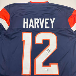 Autographed/Signed R.J RJ Harvey Denver Blue Football Jersey JSA COA (ONLINE ORDER ONLY)