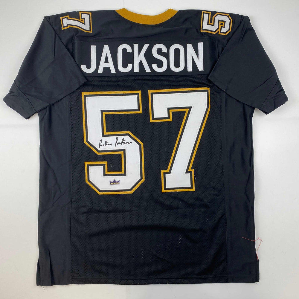 Facsimile Autographed Rickey Jackson New Orleans Black Reprint Laser Auto Football Jersey Size Men's XL (ONLINE ORDER ONLY)