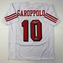 Facsimile Autographed Jimmy Garoppolo San Francisco White Alternate Reprint Laser Auto Football Jersey Size Men's XL (ONLINE ORDER ONLY)