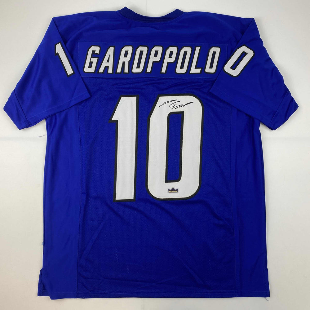 Facsimile Autographed Jimmy Garoppolo Eastern Illinois Blue Reprint Laser Auto College Football Jersey Size Men's XL (ONLINE ORDER ONLY)