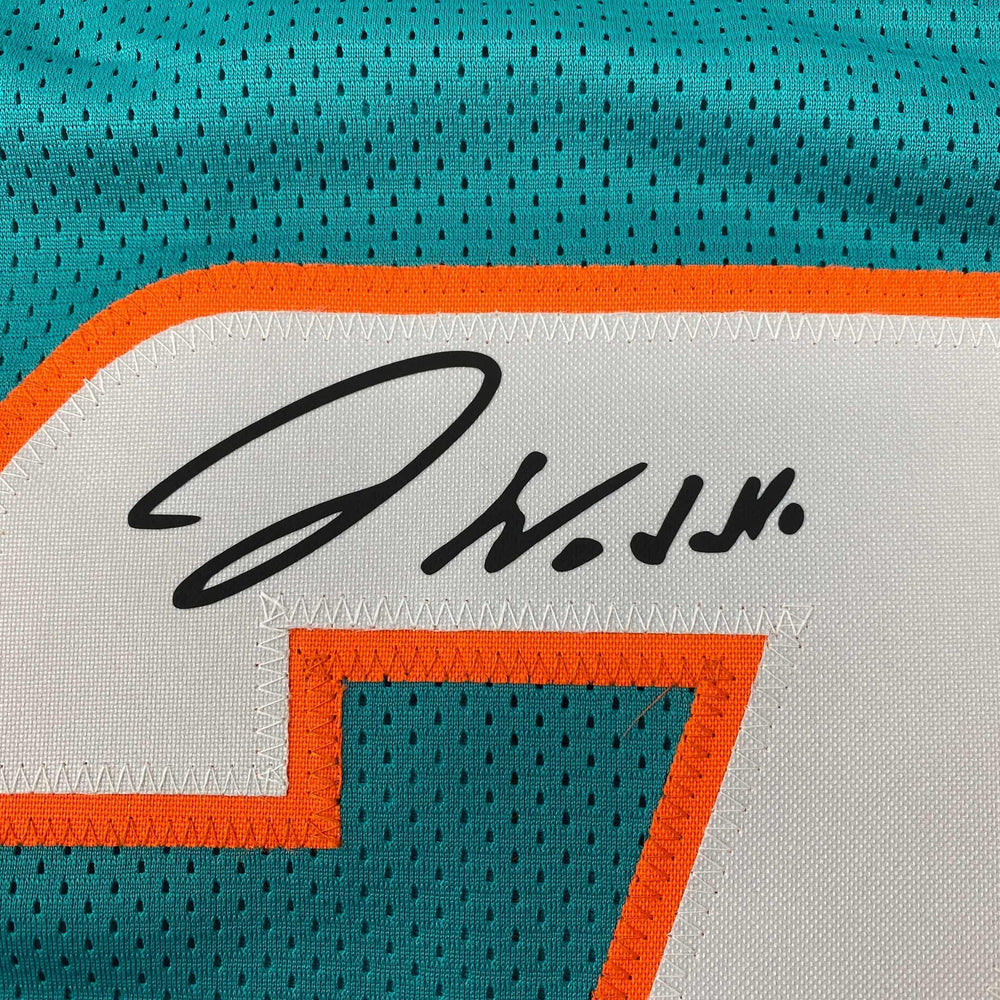 Facsimile Autographed Jaylen Waddle Miami Teal Reprint Laser Auto Football Jersey Size Men's XL (ONLINE ORDER ONLY)