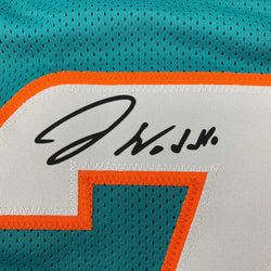 Facsimile Autographed Jaylen Waddle Miami Teal Reprint Laser Auto Football Jersey Size Men's XL (ONLINE ORDER ONLY)