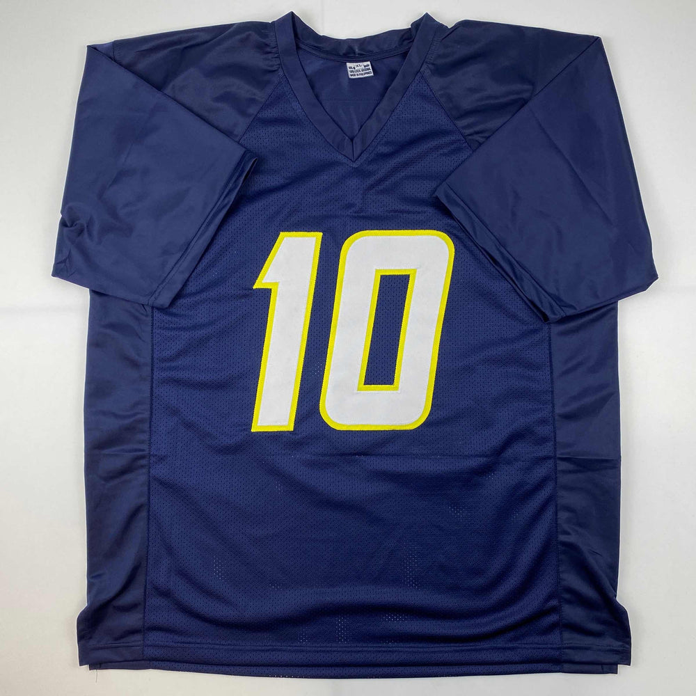 Facsimile Autographed Justin Herbert Los Angeles LA Dark Blue Reprint Laser Auto Football Jersey Size Men's XL (ONLINE ORDER ONLY)