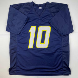 Facsimile Autographed Justin Herbert Los Angeles LA Dark Blue Reprint Laser Auto Football Jersey Size Men's XL (ONLINE ORDER ONLY)